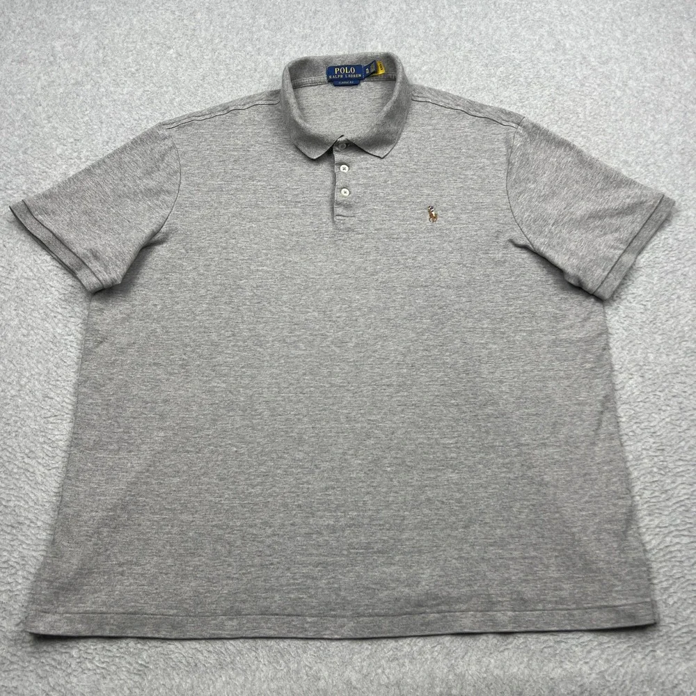 Polo Ralph Lauren Shirt Men XL Gray Heather Classic Flesh Pony Short Sleeve Knit